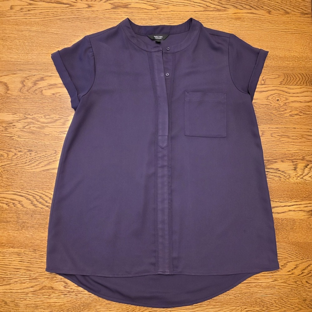 Women's Simply Vera Wang cap sleeve blouse Size M Purple Eggplant Work Top Flowy
